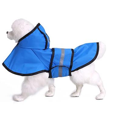 Imagem de Capa de chuva com capuz para cães pequenos a grandes à prova d'água refletiva filhotes poncho jaqueta de chuva ajustável para caminhadas ao ar livre, azul, 2GG (peito: 62cm)