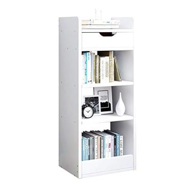 Imagem de KIZQYN Estante de 4 prateleiras prateleira aberta estante de armazenamento de madeira com 1 gaveta branca, L 33 × D 23,9 cm × A 35,2 cm Estante (Cor: Ouro)