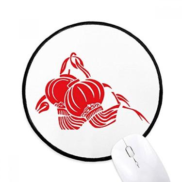 Imagem de DIYthinker Lanterna chinesa lótus padrão vermelho mousepad desktop escritório tapete redondo para computador
