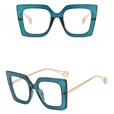 Imagem de Óculos de bloqueio de luz azul feminino retrô armação colorida lente transparente óculos de designer quadrados grandes, 7, tamanho único