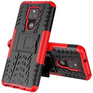 Imagem de Capa protetora de capa de telefone compatível com Motorola Moto G Play (2021), TPU + PC Bumper Hybrid Militar Grade Rugged Case, Capa de telefone à prova de choque com mangas de bolsas de suporte (Cor: Rojo)