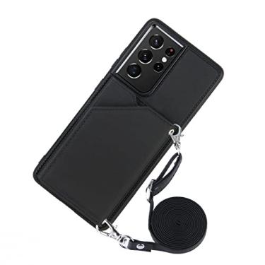 Imagem de Estojo com alça para Samsung Galaxy A53 A33 A73 A13 A12 S21 Plus S20 FE Note 20 S22 Ultra Wallet Card Couro Crossbody Colar Cover, Black, for Note 20