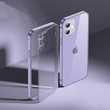 Imagem de Estojo de proteção de armação de metal de luxo com lente completa de vidro anti-queda, fosco, capa traseira transparente para iPhone 13 12 11 Pro Max Mini, roxo, para iPhone 11
