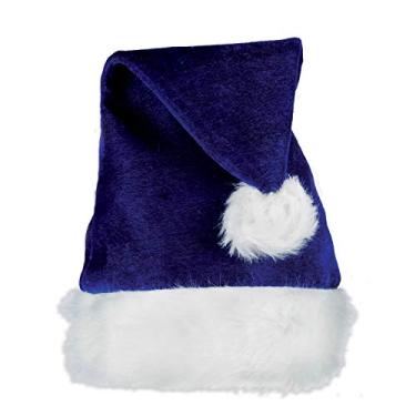 Imagem de Beistle Chapéu de Papai Noel Azul Real de Veludo com Acabamento de Pelúcia Branca para Artigos de Festa de Natal, Decoração de Inverno, Adereços de Cabine de Fotos de Férias