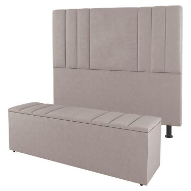 Imagem de Cabeceira E Baú Cama Box Queen Size Grace 160cm Suede Bege