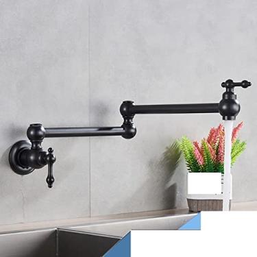 Imagem de Torneira de cozinha dobrável escovada torneira de pia única fria torneira giratória dobrável de latão montada na parede, preto fosco A