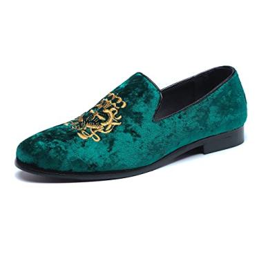 Imagem de FLQL Sapato masculino de luxo Penny veludo, sem cadarço, sapato de dança para o dia a dia, sapato náutico casual plus size 38-46, Verde, 12.5