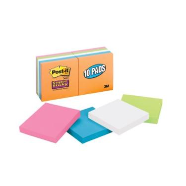 Imagem de Post-it Super Sticky Notes, 7,6 x 7,6 cm, cores neon sortidas, 10 blocos/pacote