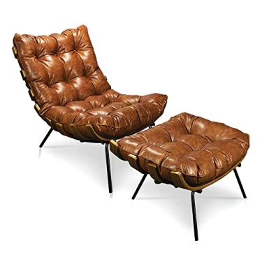 Imagem de Kit 01 Poltrona e 01 Puff Costela Corano Nozes Base Metal - D'Rossi