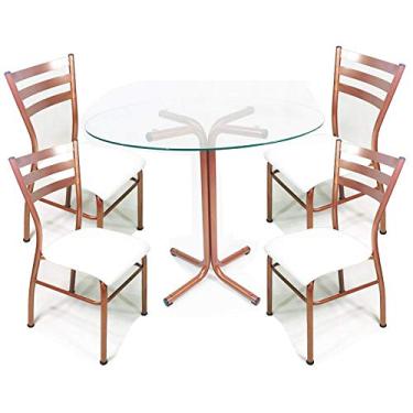 Imagem de Conjunto 4 cadeiras cobre assento branco para cozinha com reforço + mesa com vidro - Poltronas do Sul