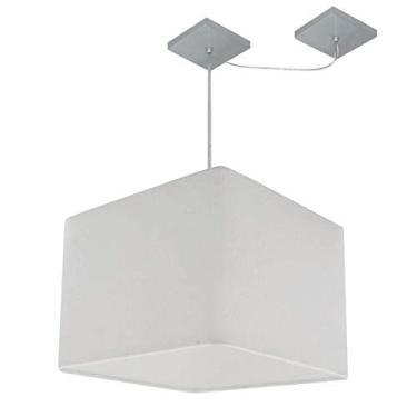 Imagem de Lustre Pendente Quad com Desvio Cúpula Tecido 30/35x35 cm, Vivare Iluminação, Pendente4268 BR, Branco, Pequeno