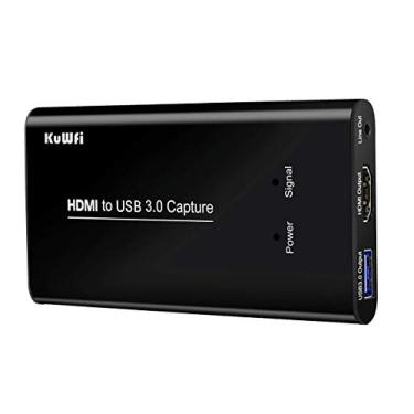 Imagem de KuWFi – Cartão de captura de vídeo de videogame HDMI para USB3.0 HD Video Converters Game Streaming Live Stream Broadcast HD 1080P com entrada de microfone e Live Out para PS4/Switch/Xbox/skype