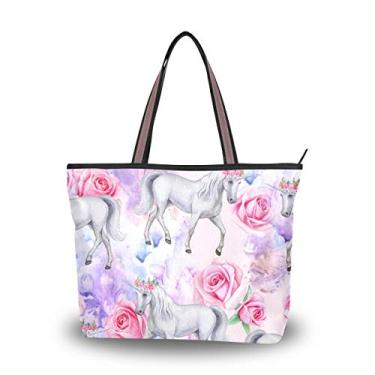 Imagem de ColourLife Bolsa de ombro com alça superior de unicórnio com rosas rosa bolsa de ombro para mulheres e meninas, Multicolorido., Large