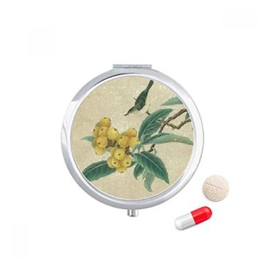 Imagem de Loquat Caixa de comprimidos de pintura chinesa com pena bordada, caixa de armazenamento de remédios