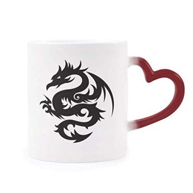 Imagem de Caneca sensível ao calor Dragon Animal Art Grain contorno vermelho muda de cor