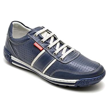 Imagem de Sapatênis Casual Conforto Couro Azul 3004 Tamanho:38;Cor:Azul;Gênero:Homem