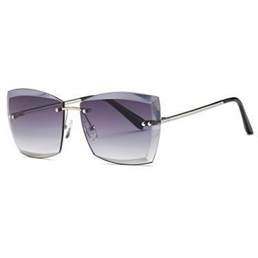 Imagem de Óculos de sol AEVOGUE para mulheres grandes sem aro diamante corte quadrado óculos AE0528, Silver&gray, One Size Fits All