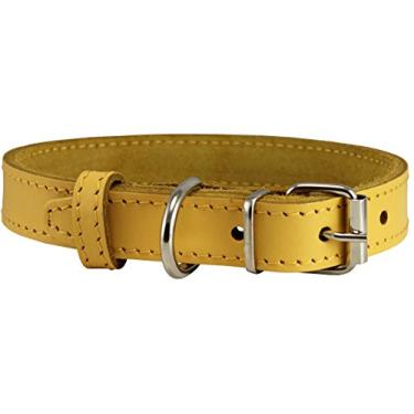 Imagem de Coleira de couro genuíno para cães Dogs My Love amarela 7 tamanhos (pescoço de 29,2 a 35,56 cm; largura de 1,58 cm)