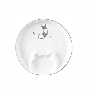 Imagem de GUIPAIHAI Placa de bolinho criativo padrão de gato prato de vinagre cerâmica prato doméstico jantar camarão (cor: cinza)