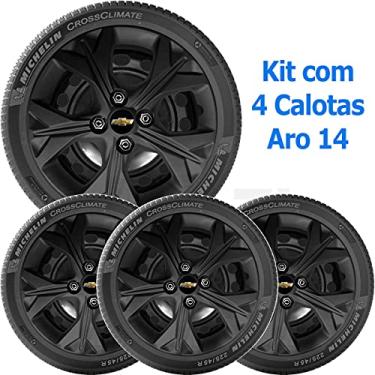 Imagem de 4x Calota GM Onix 2012 a 2021 Aro 14 Preto com Emblema 378cb