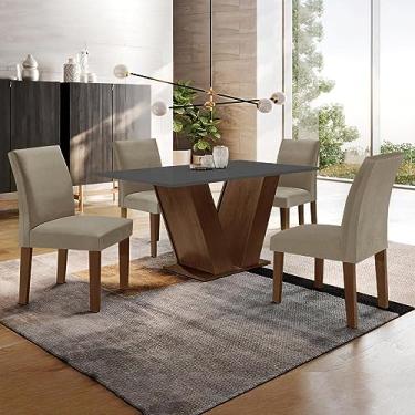 Imagem de Conjunto Sala de Jantar 1 Mesa 120x80cm Tampo Mdf com 4 Cadeiras Espanha Yescasa Chocolate/grafite/bege Escuro