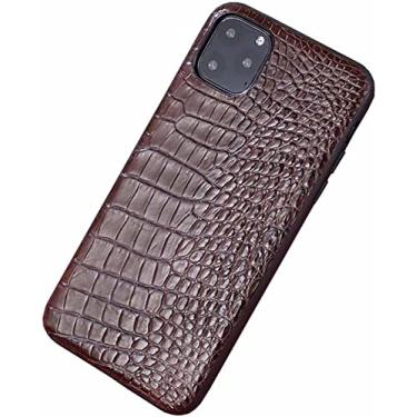 Imagem de BKUANE Capa de telefone traseira marrom de couro de crocodilo, para Apple iPhone 14 Pro capa de 6,1 polegadas 2022 pacote completo à prova de choque capa comercial (cor: barriga)