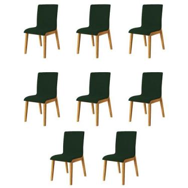 Imagem de Kit 8 Cadeiras De Jantar Luxo Diamante Estofadas Em Veludo Verde Base