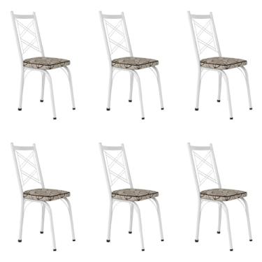 Imagem de Kit 6 Cadeiras de Cozinha Delaware Estampado Cedro Pés de Ferro Branco - Pallazio