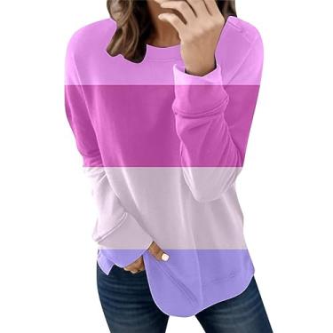 Imagem de Moletom leve para mulheres túnica oversized top patchwork pulôver de manga comprida Jersey Y2K Imprimir Ajuste solto Moda Roupa sólidas capuz Emenda de bloco de cores K103-Rosa X-Large
