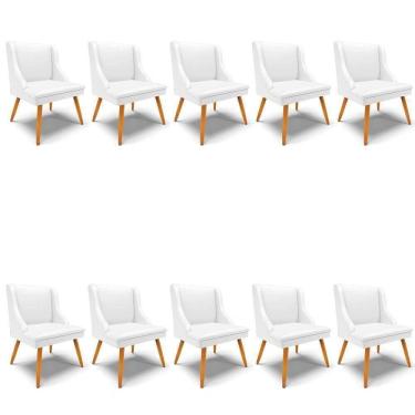 Imagem de Kit 10 Cadeiras Estofadas Para Sala De Jantar Pés Palito Lia Sintético Branco - Ibiza
