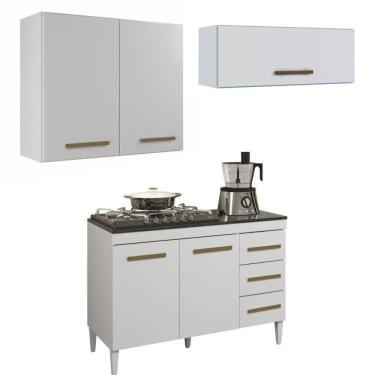 Imagem de Conjunto Balcão com tampo 2 portas 3 gavetas e 2 Armários Aéreo Branco