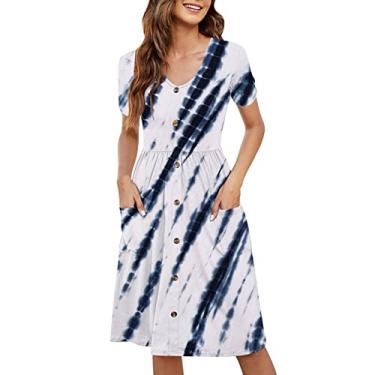 Imagem de Vestido de verão feminino manga curta plus size vestido curto lindo vestido evasê vestido boutique vestido formal para noite, Azul marino, GG