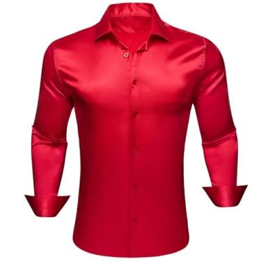 Imagem de Camisas masculinas de seda de designer de cetim roxo liso liso manga longa slim blusa masculina casual formal respirável, 0513, G