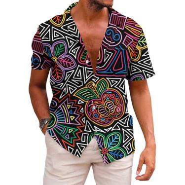 Imagem de KYKU Camisa masculina México divertida de praia havaiana com botões e manga curta, Grafite multicolorido, 3G