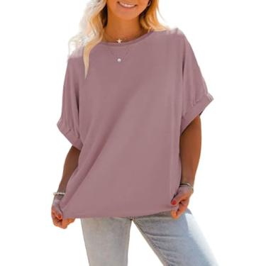 Imagem de Tankaneo Camisetas femininas grandes de verão 2024 da moda de malha canelada manga curta gola redonda básica, rosa, P