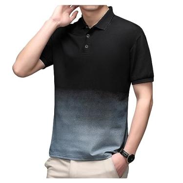 Imagem de Camisa polo masculina dégradé seda gelo manga curta negócios lapela botão cor sólida goout, Cinza, M