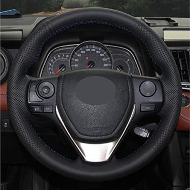 Imagem de TPHJRM Capa de volante de carro couro artificial preto, apto para Toyota RAV4 2013-2019 Corolla 2014-2019 Auris 2013-2016 Scion iM 2016