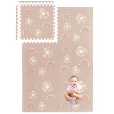 Imagem de Simple Kid Co. Play Mat for Baby, Toddler and Infants, Six Interlocking Tiles Made with Soft Non-Toxic EVA Foam, 4x6 feet (Sunset & Rainbows (Dusty Rose))