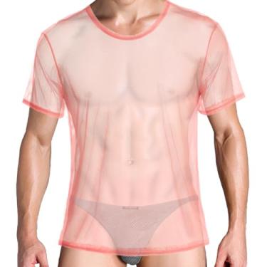 Imagem de HASWECHYS Camiseta masculina de malha transparente plus size para mostrar a camiseta respirável muscular, 1 laranja, 3G