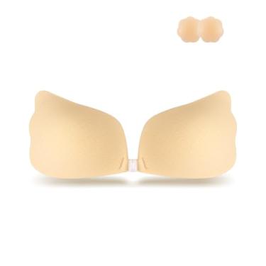 Imagem de Niidor Sutiã sem alças pegajoso para mulheres, sutiã adesivo push-up invisível de silicone para vestido de costas nuas com capas de mamilo, Bege asa, A
