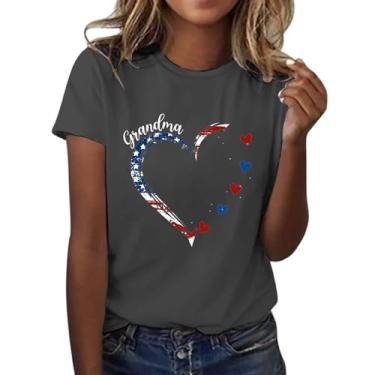 Imagem de Camiseta feminina com bandeira americana do Dia Memorial 4 de julho, roupas de família com bandeira dos EUA, camiseta de verão, Cinza escuro, G