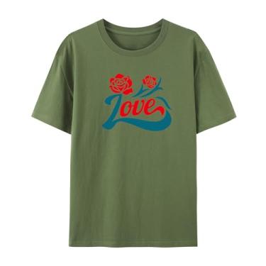 Imagem de Camiseta com estampa rosa para homens e mulheres Love Funny Graphic Shirt for Friends Love, Verde militar, P