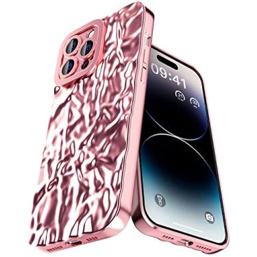 Imagem de AICase Capa feminina fofa de alumínio de estanho plissada galvanizada para iPhone (ouro rosa, iPhone 13)