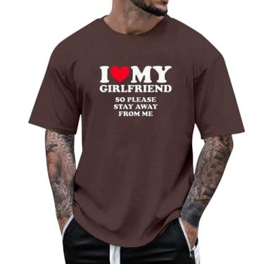 Imagem de Camiseta I Love My Girlfriend So Please Stay Away from Me Camiseta de praia de algodão pesado I Love My Girlfriend com foto, 040-café, GG