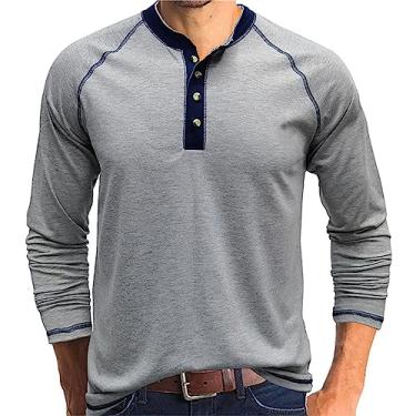 Imagem de Camisetas masculinas Henley manga comprida moletom polo outono moda 4 botões camisetas clássicas algodão golfe casual, X cinza claro, G