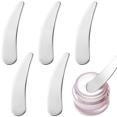 Imagem de 5 mini espátulas de metal para cosméticos, colher de creme de maquiagem, espátula para cuidados com a pele, prata, acessórios práticos de beleza para misturar e amostrar maquiagem, ferramentas de