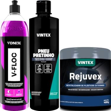 Imagem de V-Floc Shampoo Automotivo Pneu Pretinho Brilho Molhado Rejuvex Plásticos Externos