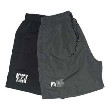 Imagem de Short Tactel Masculino Cordão Muay Thai Conforto Kit 2-Masculino