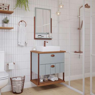 Imagem de gabinete de banheiro com espelheira uni 2 gv pistache e freijó