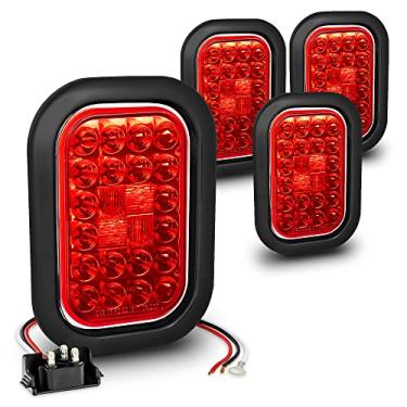 Imagem de Kit de luz traseira retangular de LED 4 peças 12,7 cm x 7,6 cm [DOT FMVSS 108] [SAE I6 P2 S2 (3)T] [Ilhós e plugues] [submersível] [freio traseiro de parar de virar] [24 LED] Luz de freio para caminhão de reboque largo de 203,2 cm